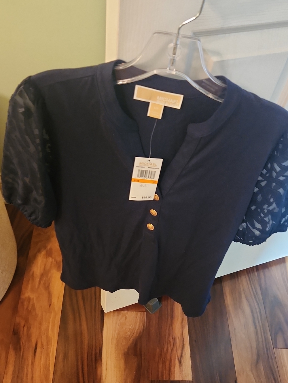 Michael Kors Navy Short-Sleeve Button Detail Top